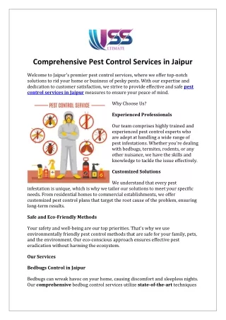 Comprehensive Pest Control Services in Jaipur