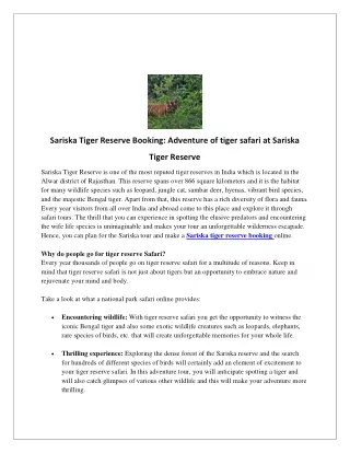 Sariska Tiger Reserve Booking- Adventure of tiger safari at Sariska Tiger Reserve