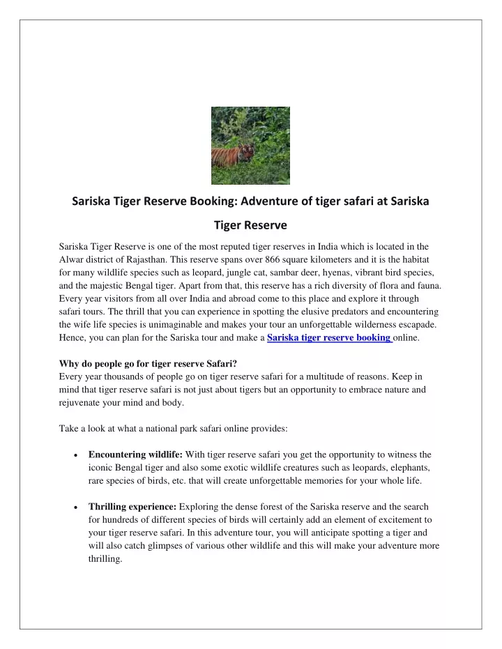 sariska tiger reserve booking adventure of tiger