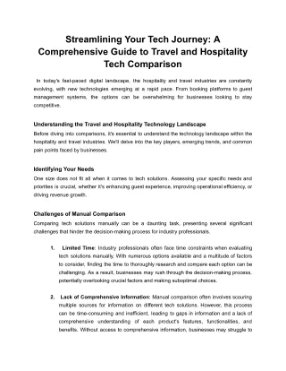 Streamlining Your Tech Journey: A Comprehensive Guide to Travel and Hospitality