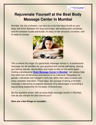 Full Body Massage Parlour in Mumbai