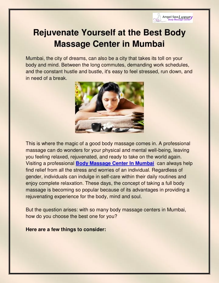 rejuvenate yourself at the best body massage