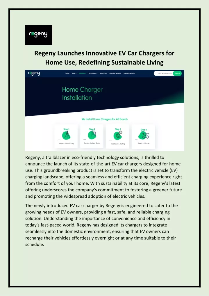 regeny launches innovative ev car chargers