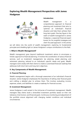 Exploring Wealth Management Perspectives with James Hodgman