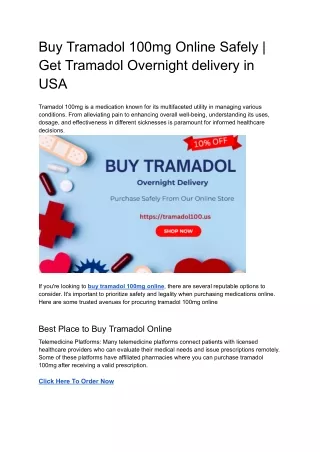 Buy Tramadol 100mg Online Safely _ Get Tramadol Overnight delivery in USA