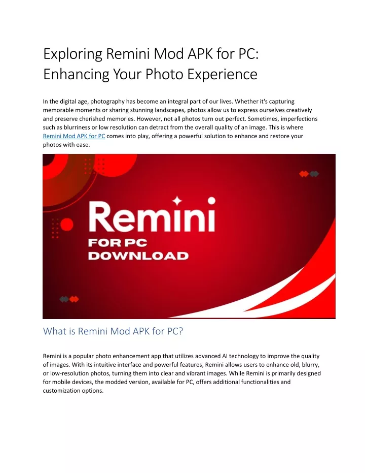 exploring remini mod apk for pc enhancing your