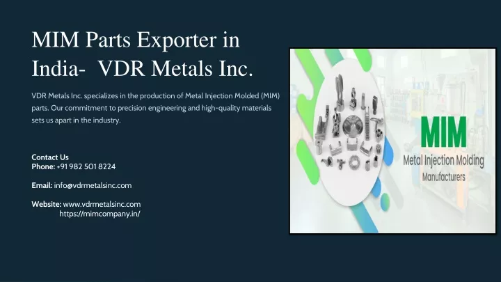 mim parts exporter in india vdr metals inc