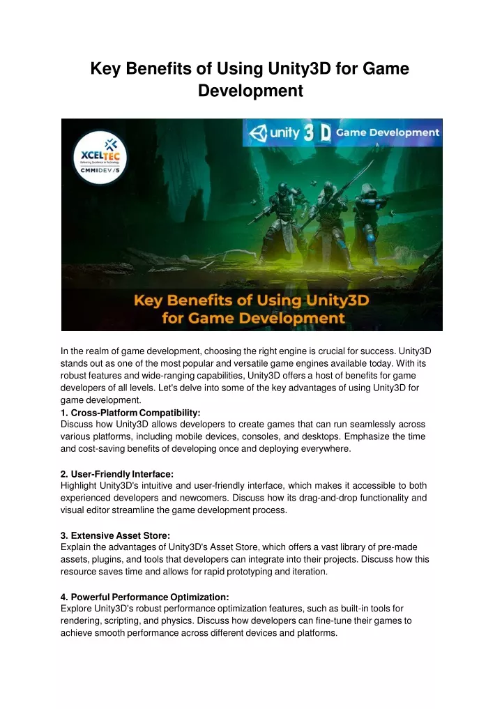 key benefits of using unity3d for game development