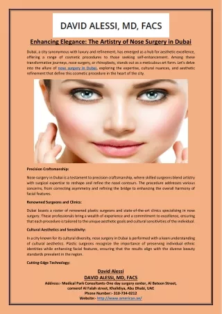 Enhancing Elegance The Artistry of Nose Surgery in Dubai