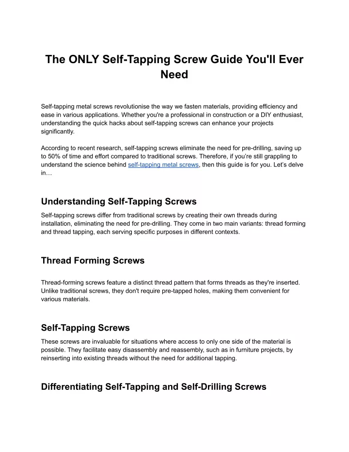 the only self tapping screw guide you ll ever need