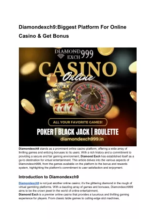 Diamondexch9_Biggest Platform For Online Casino & Get Bonus