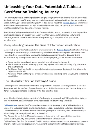Unleashing Your Data Potential A Tableau Certification Training Journey