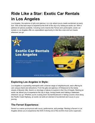 Exotic Car Rentals Los Angeles