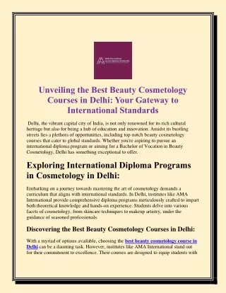 Unveiling the Best Beauty Cosmetology Courses in Delhi Your Gateway to International Standards