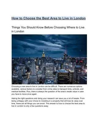 How to Choose the Best Area to Live in London