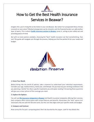 How to Get the Best Health Insurance Services in Beawar