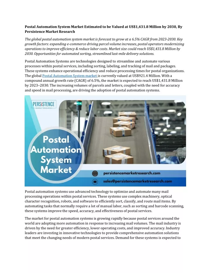 postal automation system market estimated