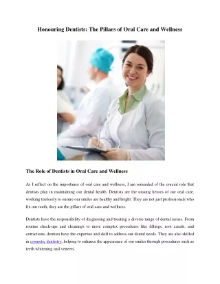 Honoring Dentists: The Pillars of Oral Care and Wellness