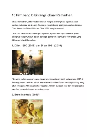 10 Film yang Dibintangi Iqbaal Ramadhan