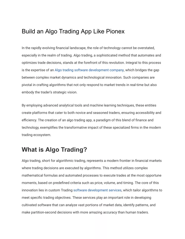 build an algo trading app like pionex