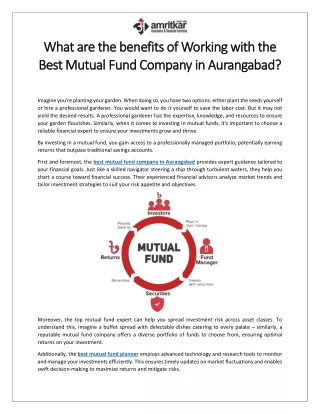 What are the benefits of Working with the Best Mutual Fund Company in Aurangabad