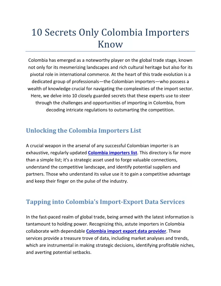 10 secrets only colombia importers know