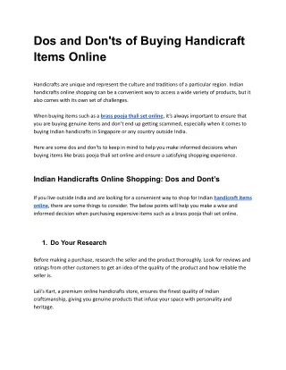 Dos and Don'ts of Buying Handicraft Items Online - Lalis Kart