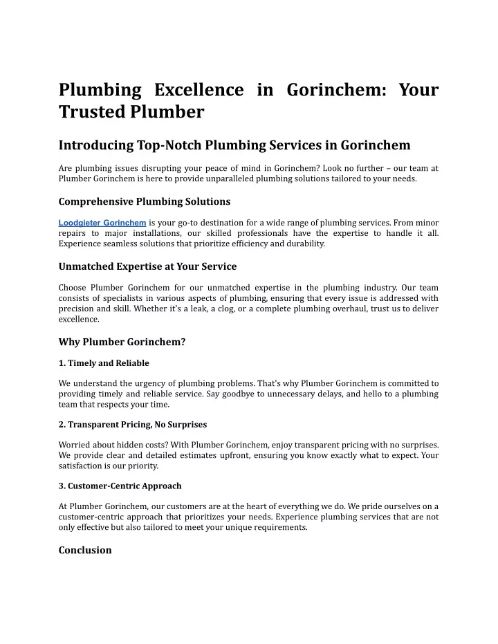 plumbing excellence in gorinchem your trusted