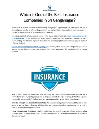 Which is One of the Best Insurance Companies in Sri Ganganagar