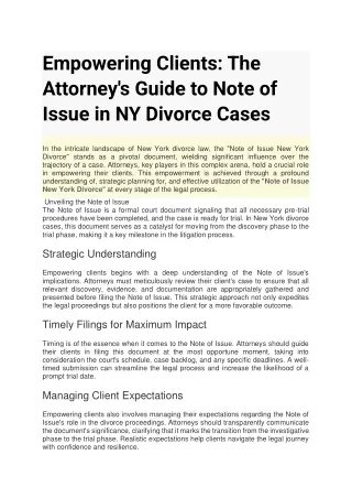 Note of Issue New York Divorce