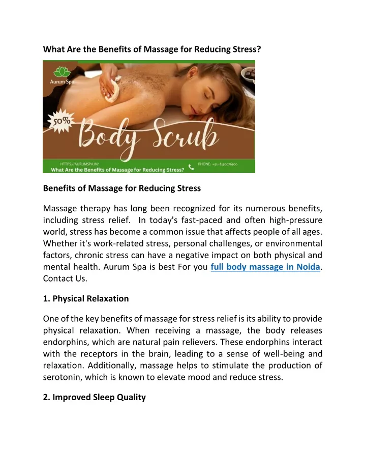 what are the benefits of massage for reducing