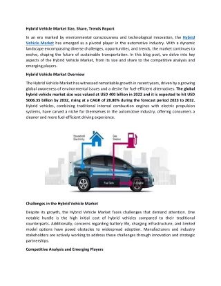 Hybrid Vehicle Market Size, Share, Trends Report