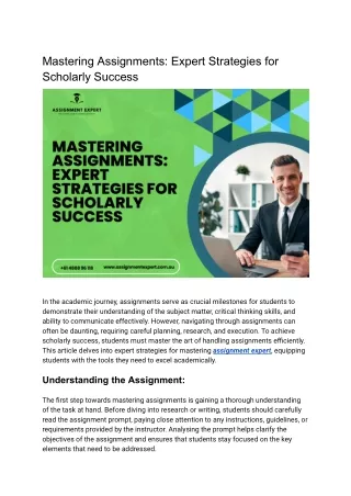 Mastering Assignments: Expert Strategies for Scholarly Success