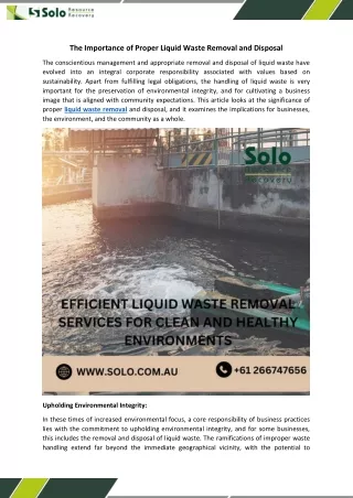 The Importance of Proper Liquid Waste Removal and Disposal