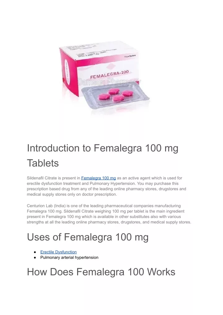 introduction to femalegra 100 mg tablets