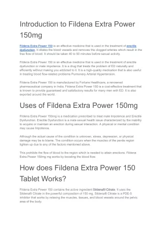 Fildena Extra Power 150mg Sildenafil Tablet