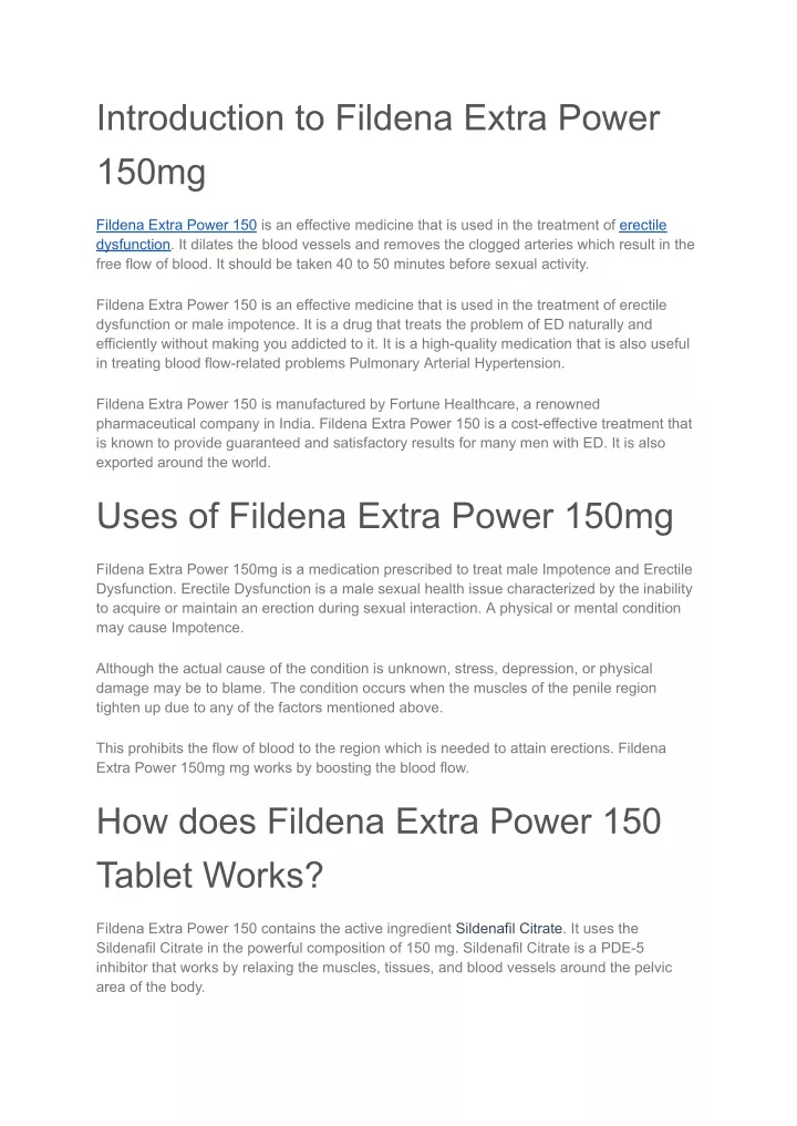 introduction to fildena extra power 150mg