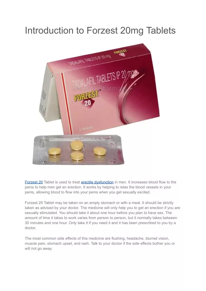 introduction to forzest 20mg tablets