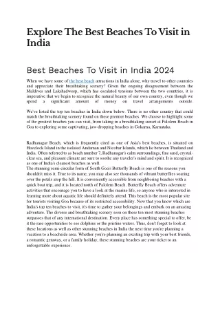 Explore The Best Beaches To Visit in India