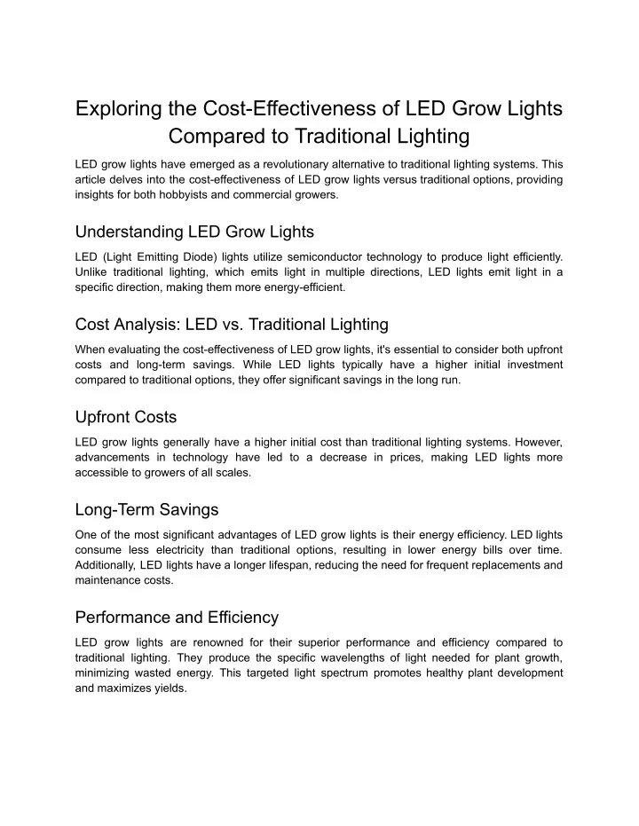 exploring the cost effectiveness of led grow