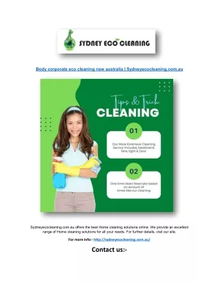 Body corporate eco cleaning nsw australia | Sydneyecocleaning.com.au