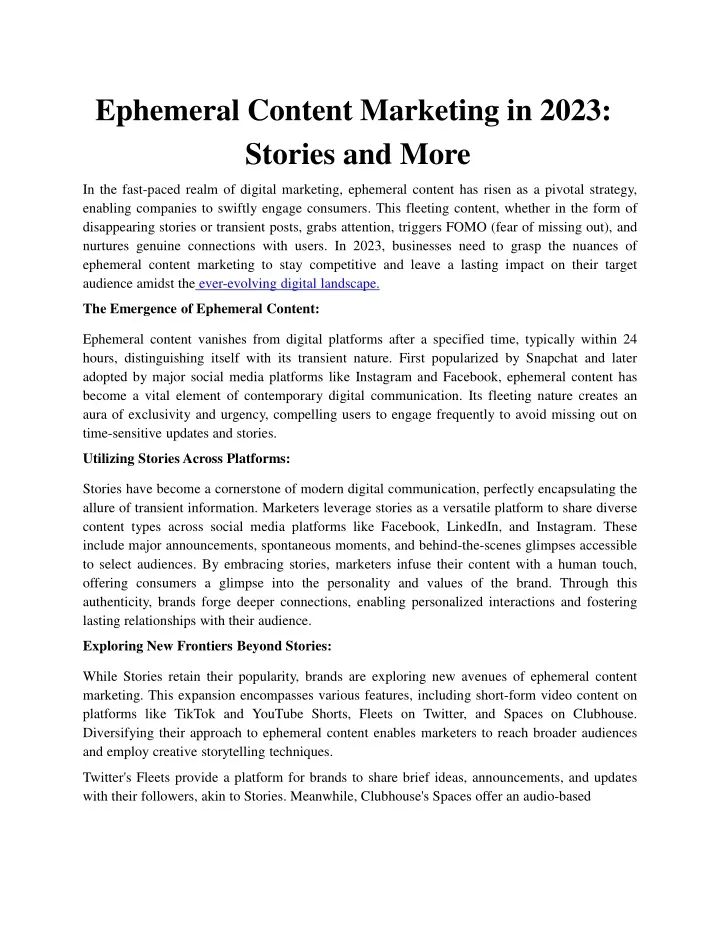 ephemeral content marketing in 2023 stories