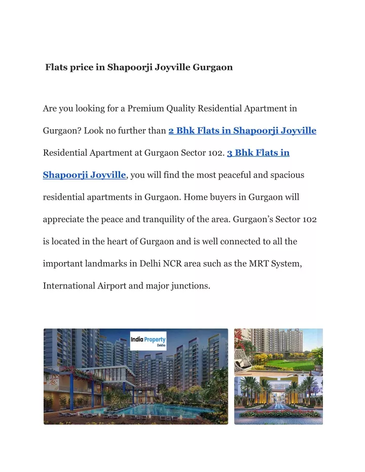 flats price in shapoorji joyville gurgaon