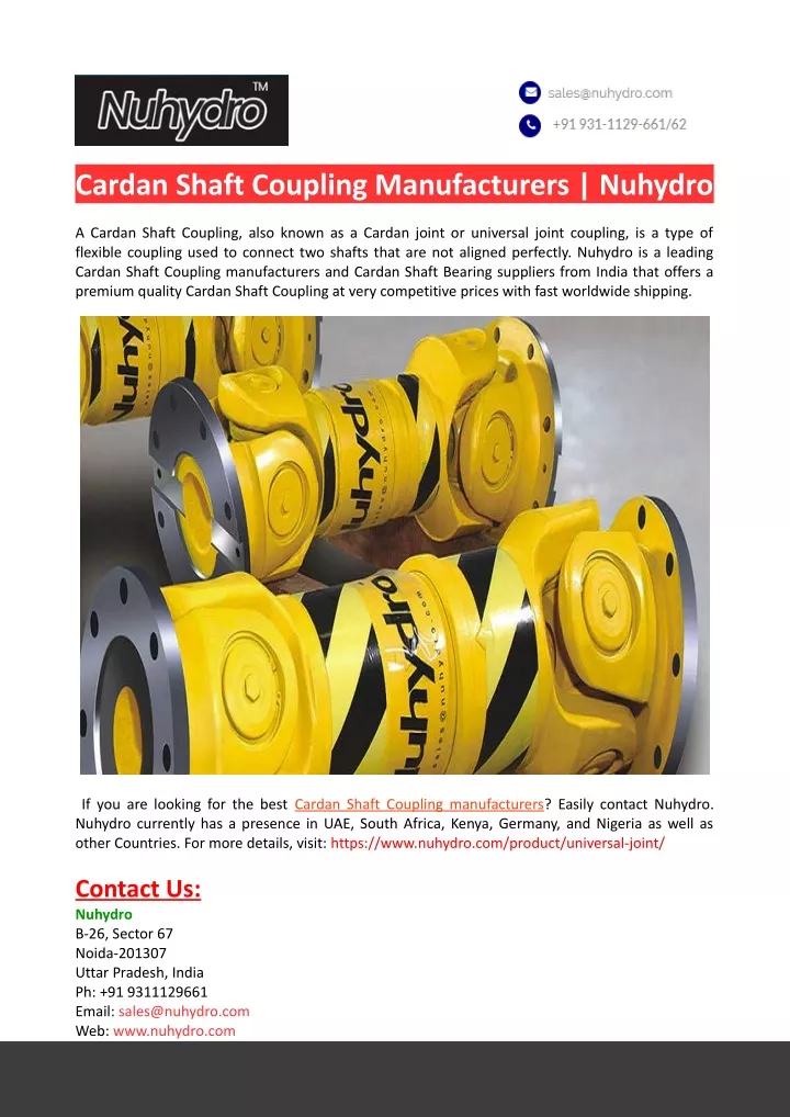 cardan shaft coupling manufacturers nuhydro