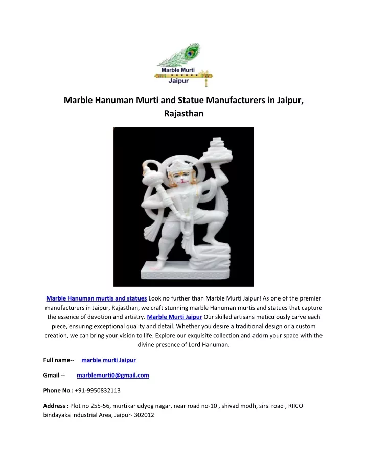 marble hanuman murti and statue manufacturers