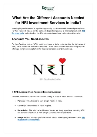 What Are the Different Accounts Needed for NRI Investment Services in India