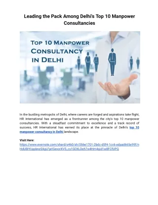 Leading the Pack Among Delhi's Top 10 Manpower Consultancies