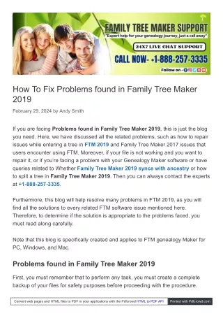 Problems found in Family Tree Maker 2019