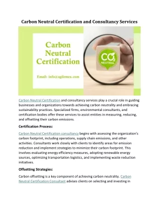 Carbon Neutral Certification and Consultancy Services