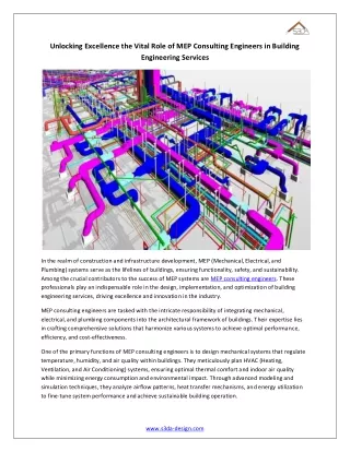 Unlocking Excellence the Vital Role of MEP Consulting Engineers in Building Engineering Services